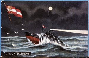 El submarino alemán Unterseeboot, principios del siglo XX (ilustración)