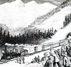 El ferrocarril del Pacífico en las montañas de Sierra Nevada de Unbekannt