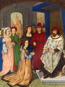 La reina de Saba ante el rey Salomón según una ilustración del siglo XV (grabado) de Unbekannter Künstler