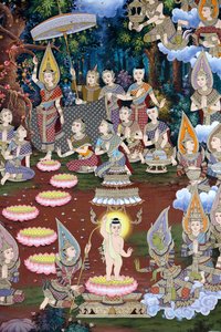 El nacimiento del niño Siddhartha, fresco mural, monasterio de Wat Maniratanaram, Phnom Penh, 2022 (foto) de Unbekannter Künstler