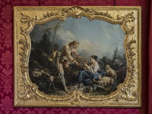 El pastor complaciente o la jaula. Pintura de François Boucher (1703-1770). Desfile de la princesa o sala de desfile. Hotel de Soubise, París de Unbekannt