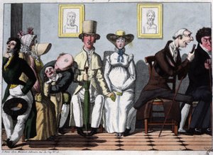 La sala de espera del médico, la mujer embarazada, c.1850 (ilustración) de Unbekannter Künstler