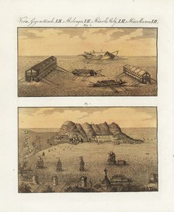 Las baterías flotantes del ejército británico en Gibraltar en 1782. Una barcaza de 210 cañones en dos niveles y otra de un solo nivel diseñadas por el ingeniero francés de Arcon para bombardear la ciudad. Las baterías flotantes de la armada británica en Gi