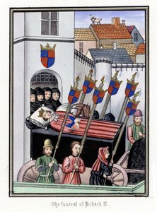 El cortejo fúnebre del rey Ricardo II de Inglaterra (1367-1400), saliendo del castillo de Pontefract hacia la catedral de San Pablo de Londres (Inglaterra). de Unbekannter Künstler