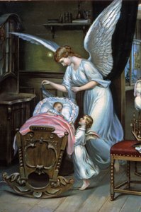 El ángel de la guarda vela por el recién nacido, finales del siglo XIX (ilustración) de Unbekannter Künstler