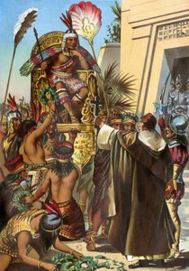 El padre misionero Vicente de Valverde se dirigió al rey Inca Atahualpa en 1532 de Unbekannter Künstler