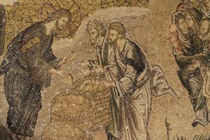 La multiplicación de los panes, mosaico, museo de la iglesia de Chora, Estambul, Turquía de Unbekannt
