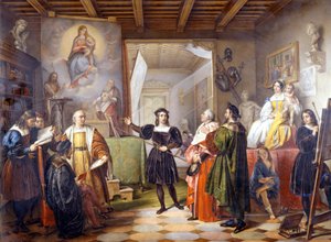 El pintor Rafael (Rafael Sanzio 1483 - 1520) en su estudio.