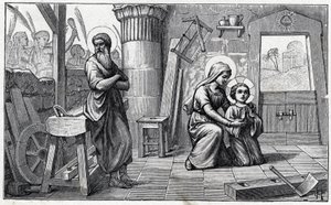 La estancia en Egipto. Abecedario del niño Jesús. Edición de 1932. Tallas en madera firmadas H G. Colección particular de Unbekannter Künstler