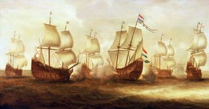 Guerra de los Treinta Años (1618-1648): La acción del almirante Witte de With (1599 -1658) con los barcos de Dunkerque frente a Nieuwpoort (Holanda) en 1641.