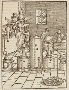 Tratamiento para la separación de minerales de oro y plata - Grabado extraído de Descripción de los minerales y los principales métodos de explotación minera, de Lazarus Ecker de Unbekannt
