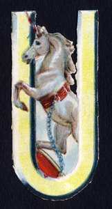 U como Unicornio. Recortes de escarabajos sobre el tema de los animales. Grabado. Serie de 26 cromolitografías de gofre de origen inglés. Editor e ilustrador desconocidos. Finales del siglo XIX de Unbekannt