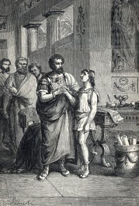 Valentiniano II reconocido emperador romano por Graciano (375). 1888 (Grabado) de Unbekannter Künstler