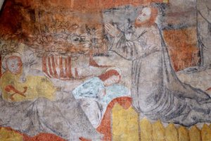 Iglesia de Vault de Lugny. Pintura mural del siglo XVI. Cristo en su pasión. Getsemaní, Jesús ora mientras los discípulos descansan, Francia de Unbekannt