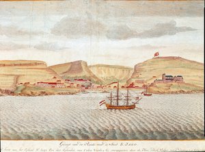 Vista de Sao Tiago (Santiago) en Cabo Verde (dibujo) de Unbekannter Künstler