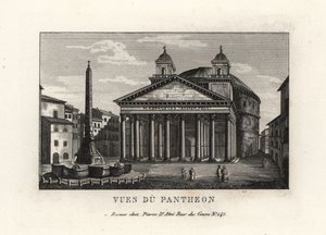 Vista del Panteón con fuente, Fontana del Panteón, y obelisco Macuteo en la Piazza della Rotonda, Roma de Unbekannt