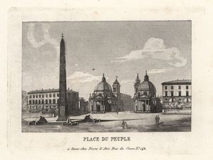 Vista de la Piazza del Popolo, Plaza del Pueblo, con un obelisco egipcio de Ramsés II de Heliópolis, Roma