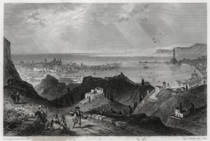 Vista de la ciudad y puerto de Génova, la ciudad brillante, la ciudad de mármol, Génova-la-Superba, en el libro sobre el Mediterráneo de Louis Enault (1824-1900), un periodista y viajero francés de Unbekannt