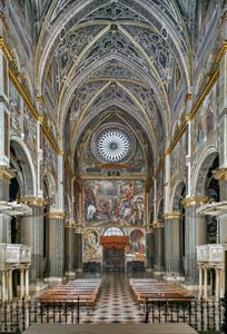 Vista de la nave y de la contrafachada con la "Crucifixión" de Pordenone de Unbekannter Künstler