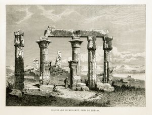 Vista de las ruinas del Templo de Medamot cerca de Tebas, Egipto (Ilustración del Atlas de Egipto)