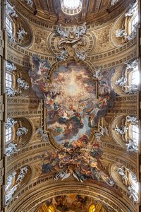 Vista de la bóveda de la nave con "El Triunfo en el Nombre de Jesús", Iglesia del Gesù, Roma, Italia (foto)
