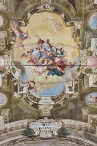 Vista de la bóveda con frescos de la Sala Teatini, Chiesa di San Vincenzo, Piacenza, Emilia-Romaña, Italia (foto)