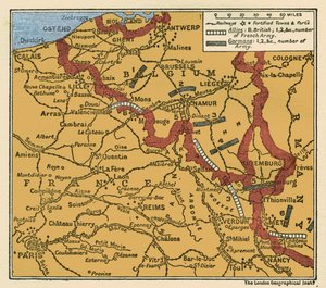Mapa de la posición de los ejércitos en la I Guerra Mundial 22 de agosto de 1914 de Unbekannter Künstler