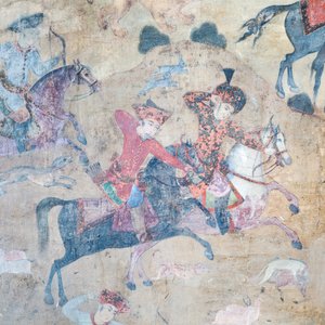 Pinturas murales en el portal de Qeysarieh, plaza del Imam Naqsh-e Jahan, Isfahán, Irán (fresco) de Unbekannter Künstler