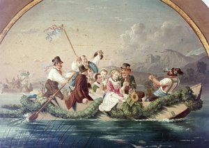 Crucero de bodas en el lago Schliersee, blanco de tiradores por A. Dirnberger, Feuerschuetzengesellschaft Miesbach, Alta Baviera, Alemania, Europa