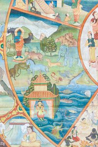 Rueda de la vida, detalle, pintura mural en wat Umong, Chiang Mai, Tailandia de Unbekannter Künstler