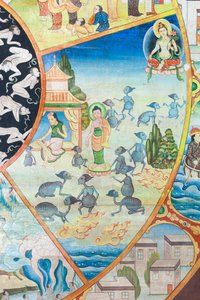 Rueda de la vida, detalle, pintura mural en wat Umong, Chiang Mai, Tailandia de Unbekannter Künstler