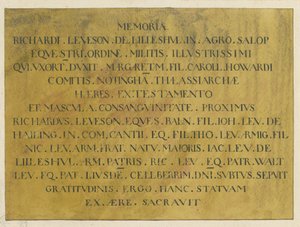 Wolverhampton - Epitafio latino del Almirante Richard Leveson en la Iglesia de San Pedro: dibujo a pluma y tinta, nd [?siglo XIX] de Unbekannt