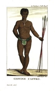 Joven san con lanzas, Sudáfrica. De Francois Le Vaillant (Levaillant
