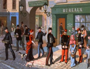 reparto postal en París, detalle de un calendario de Correos de Unbekannter Künstler