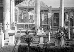 turistas visitando las ruinas de Pompeya a principios del siglo XX (dibujo) de Unbekannter Künstler