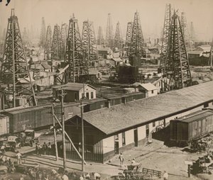 Torres de perforación de petróleo en Burkburnett, Texas de Underwood and Underwood