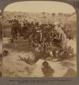 Riego de caballos de artillería, Welgelegen, Sudáfrica de Underwood and Underwood