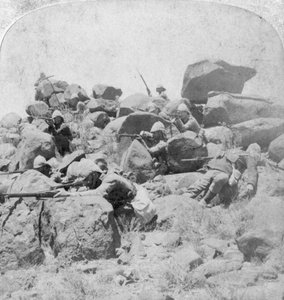 Una resistencia desesperada en el río Modder, Sudáfrica, Segunda Guerra Bóer, 18 de diciembre de 1899 de Underwood and Underwood