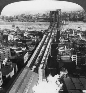 Puente de Brooklyn, Ciudad de Nueva York, Nueva York, EE.UU., finales del siglo XIX o principios del XX de Underwood and Underwood
