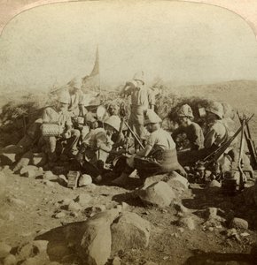 Señaladores de Gordon Highland en Signal Hill, Euslin, Sudáfrica, Guerra de los Bóeres, 1899-1902 de Underwood and Underwood