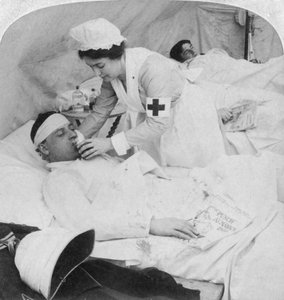 En un hospital de campaña británico en el río Tugela, Sudáfrica, Segunda Guerra Bóer, 1900 de Underwood and Underwood