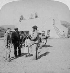 Entrevistando a un granjero bóer en su casa cerca de Brandfort, Sudáfrica, Guerra de los Bóers