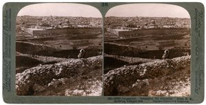 Jerusalén, vista desde el sureste, mostrando el sitio del templo, Palestina, década de 1900 de Underwood and Underwood
