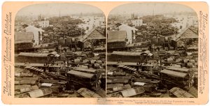 Mirando hacia el río Perla Zhu Jiang en Cantón Guangzhou, China, 1900 de Underwood and Underwood