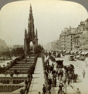 Calle Princes y el Monumento a Scott, Edimburgo, Escocia, finales del siglo XIX de Underwood and Underwood