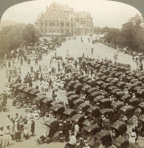Rickshaws frente a la Iglesia de Cristo, Simla, India, 26 de junio de 1902