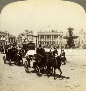 El obelisco y la fuente, Place de la Concorde, París, Francia, siglo XIX de Underwood and Underwood