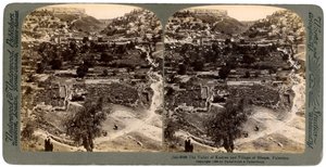 El valle de Cedrón y el pueblo de Siloé, fuera de la muralla de Jerusalén, Palestina, 1896
