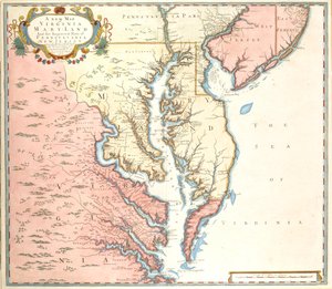 Un nuevo mapa de Virginia y Maryland y de las partes mejoradas de Pensilvania y Nueva Jersey de Unidentified