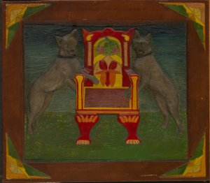 Panel emblemático con dos perros y un trono de Unidentified